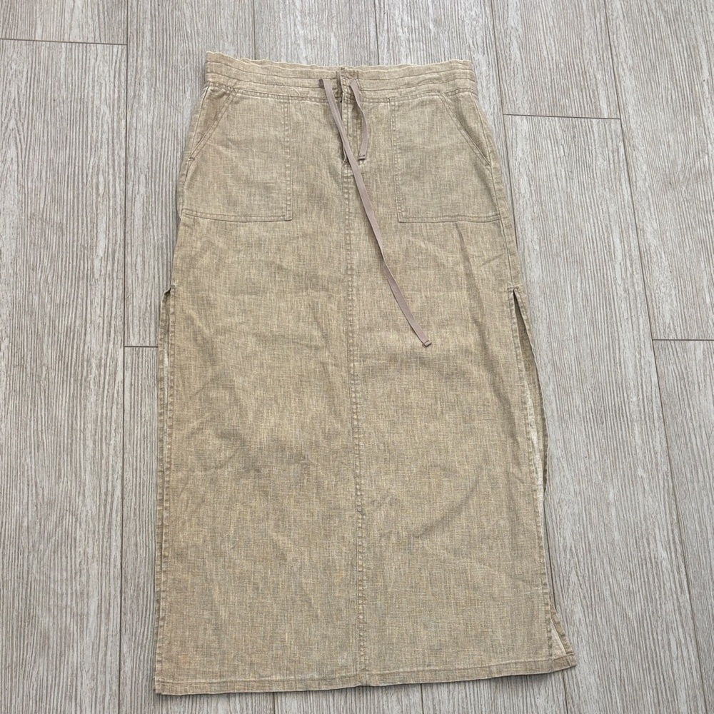 Stephen Hardy Squeeze‎ Linen Cotton Blend Skirt with Slit tie Waist Beige 3/4